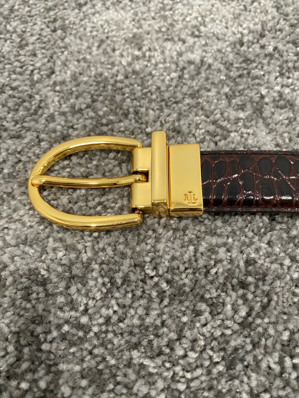 Ralph Lauren Belt Black Brown Croc Genuine Leather Gold Tone Buckle 37” Length